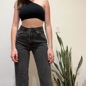 Black high-waisted BDG straight leg jeans, size 25